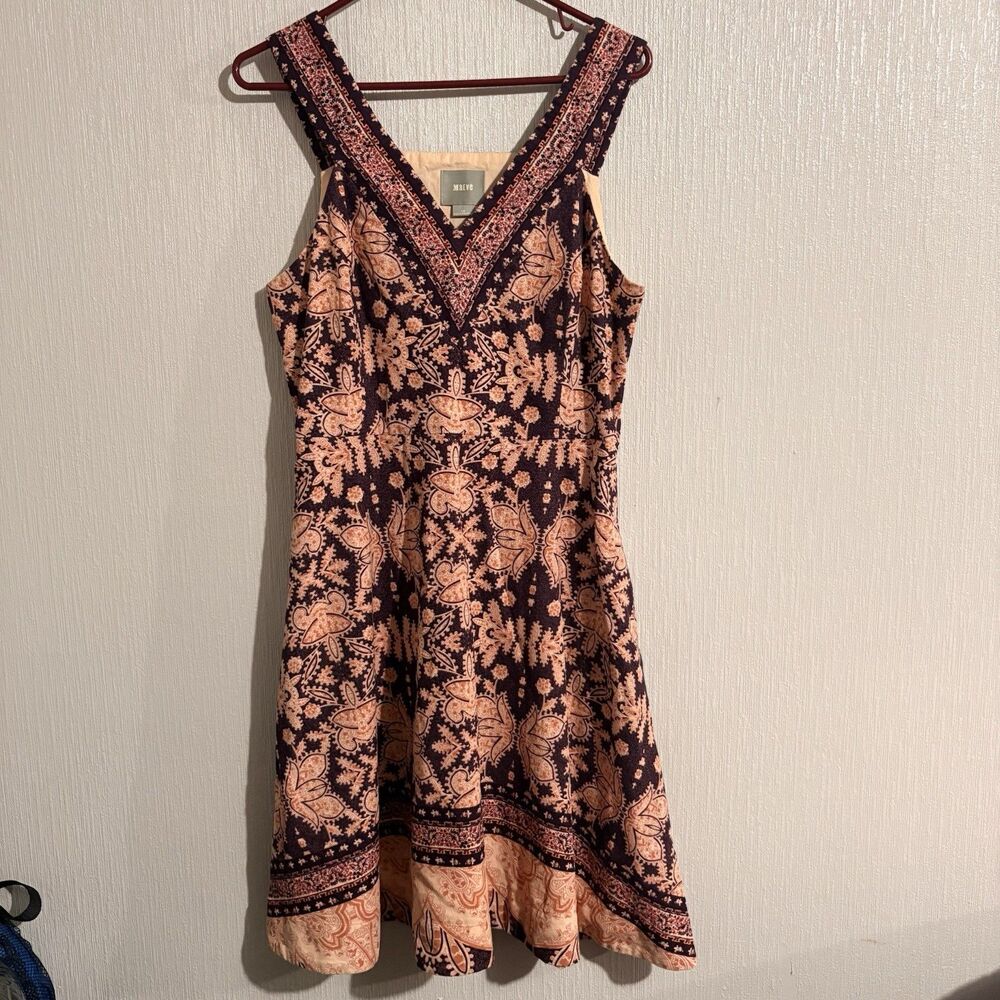 Maeve Leslie Purple Pink V-Neck Sleeveless Dress Anthropologie Women’s 10